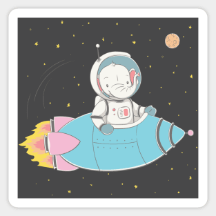 Lovely cute elephant rises in the rocket in space Sticker